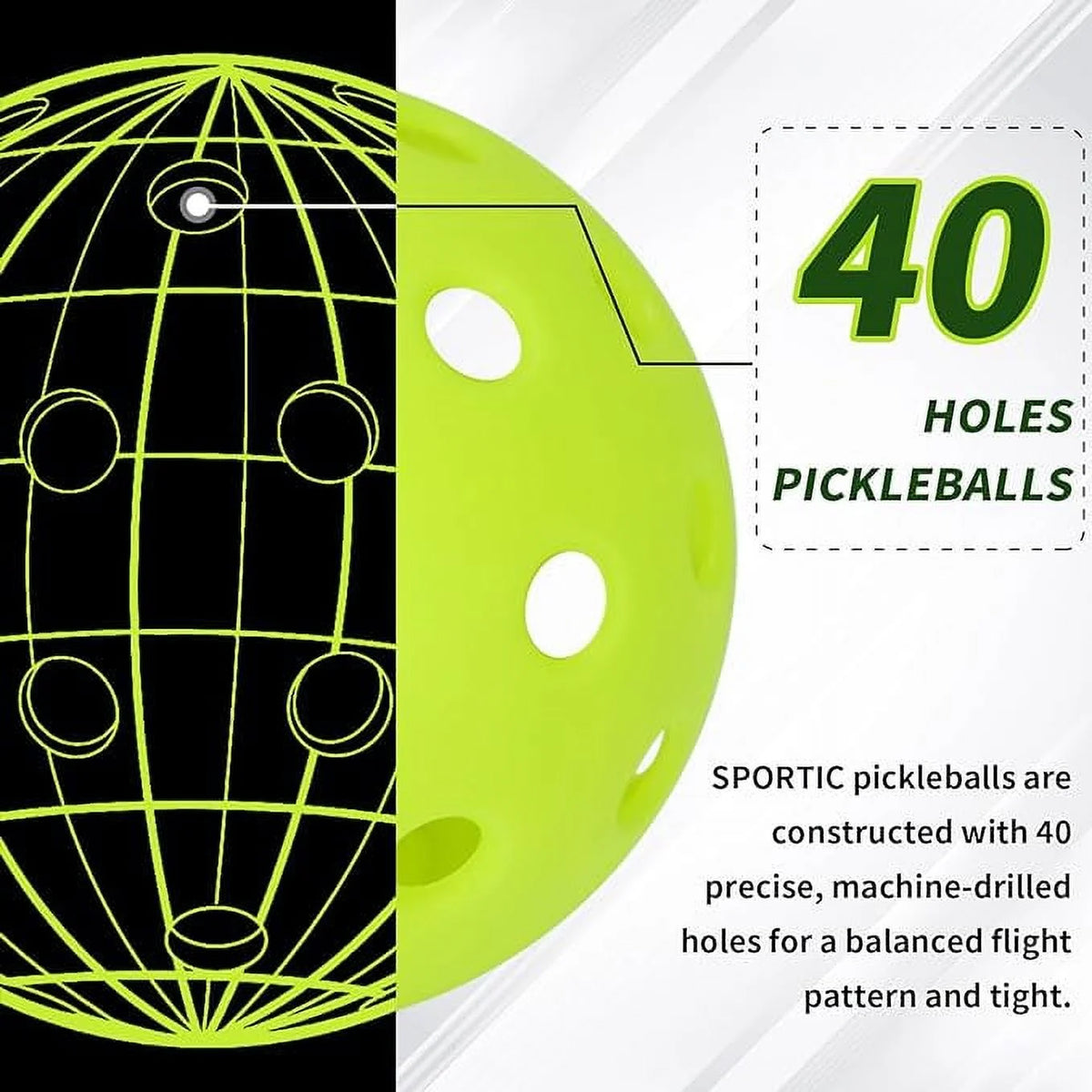 30PC Pickleballs 40 Holes Outdoor Indoor Green S62009