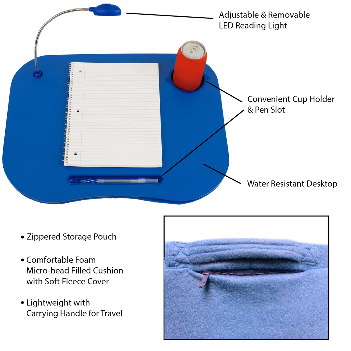 Laptop Lap Desk with Foam Cushion, LED Light, and Cup Holder Q607
