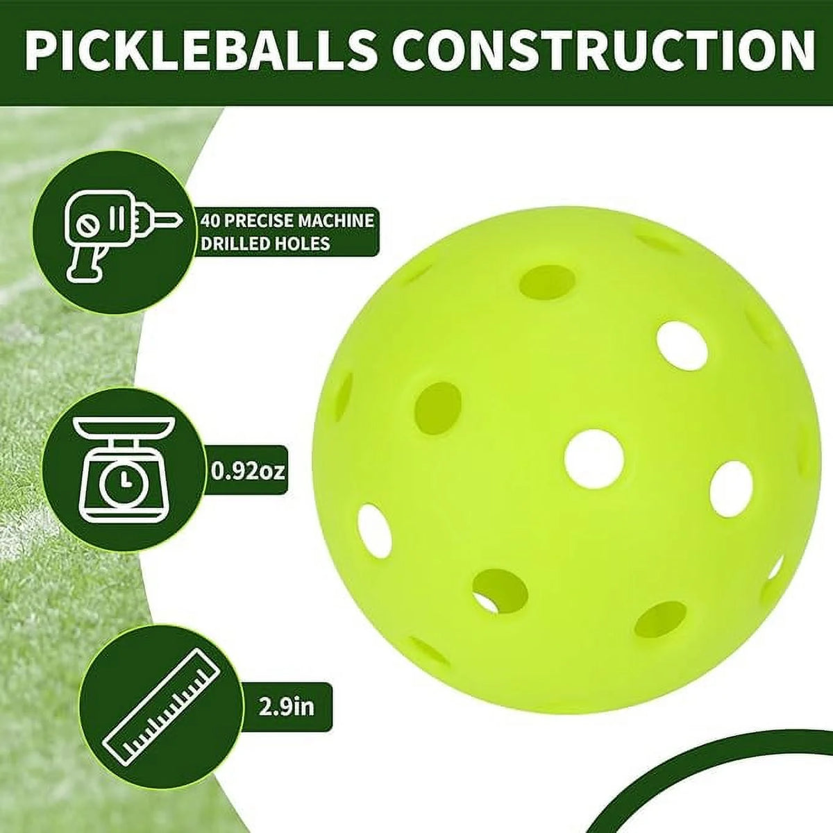 30PC Pickleballs 40 Holes Outdoor Indoor Green S62009