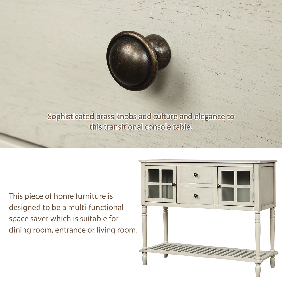 Wood and Glass Buffet Storage Cabinet with Bottom Shelf L7290