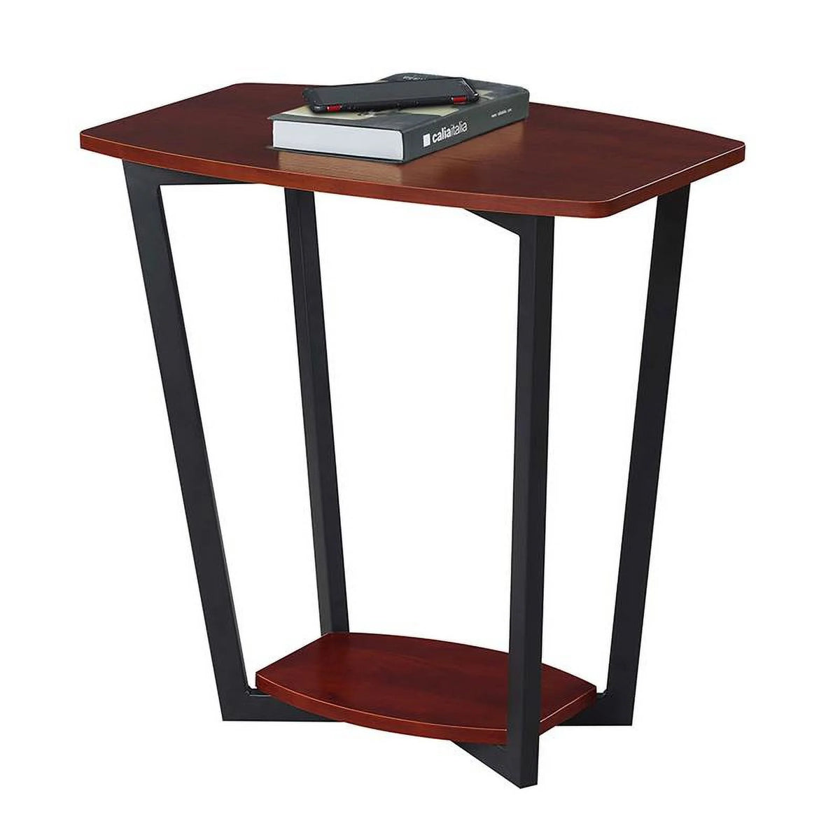 Cherry Wood and Black Metal End Table A68949