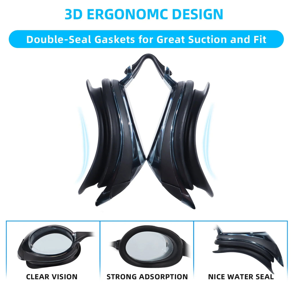 2pack Anti-Fog No Leak Swim Goggles with 3 Nose Pieces V89667