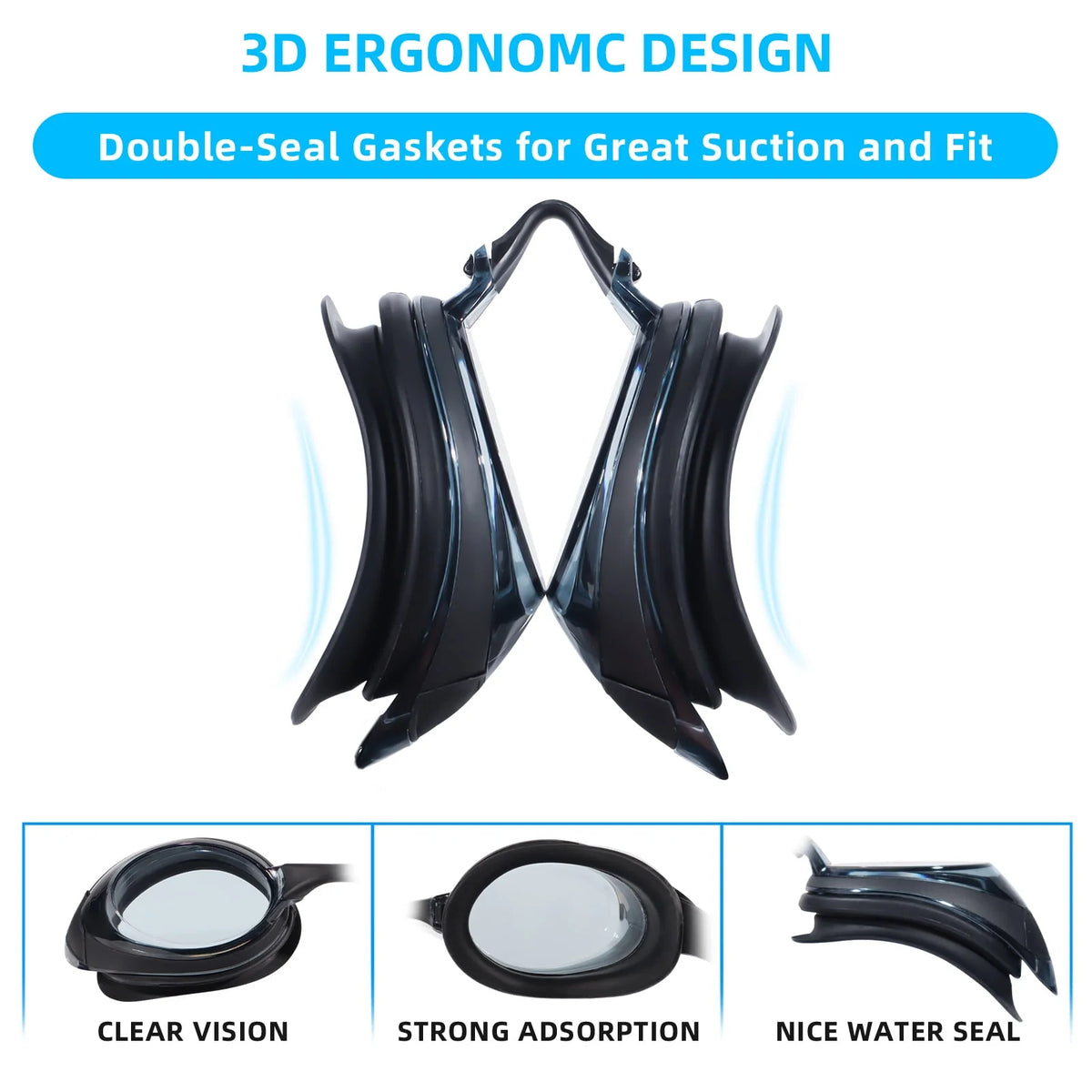 2pack Anti-Fog No Leak Swim Goggles with 3 Nose Pieces V89667