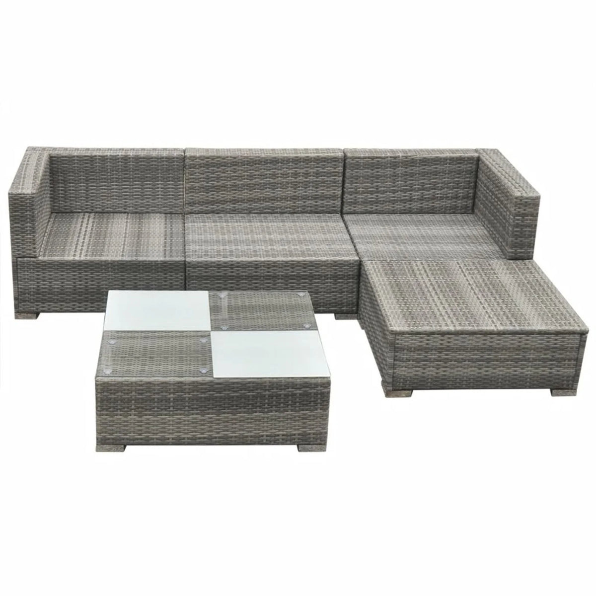 5 Piece Gray Poly Rattan Sectional Sofa Set with Tea Table Y59062