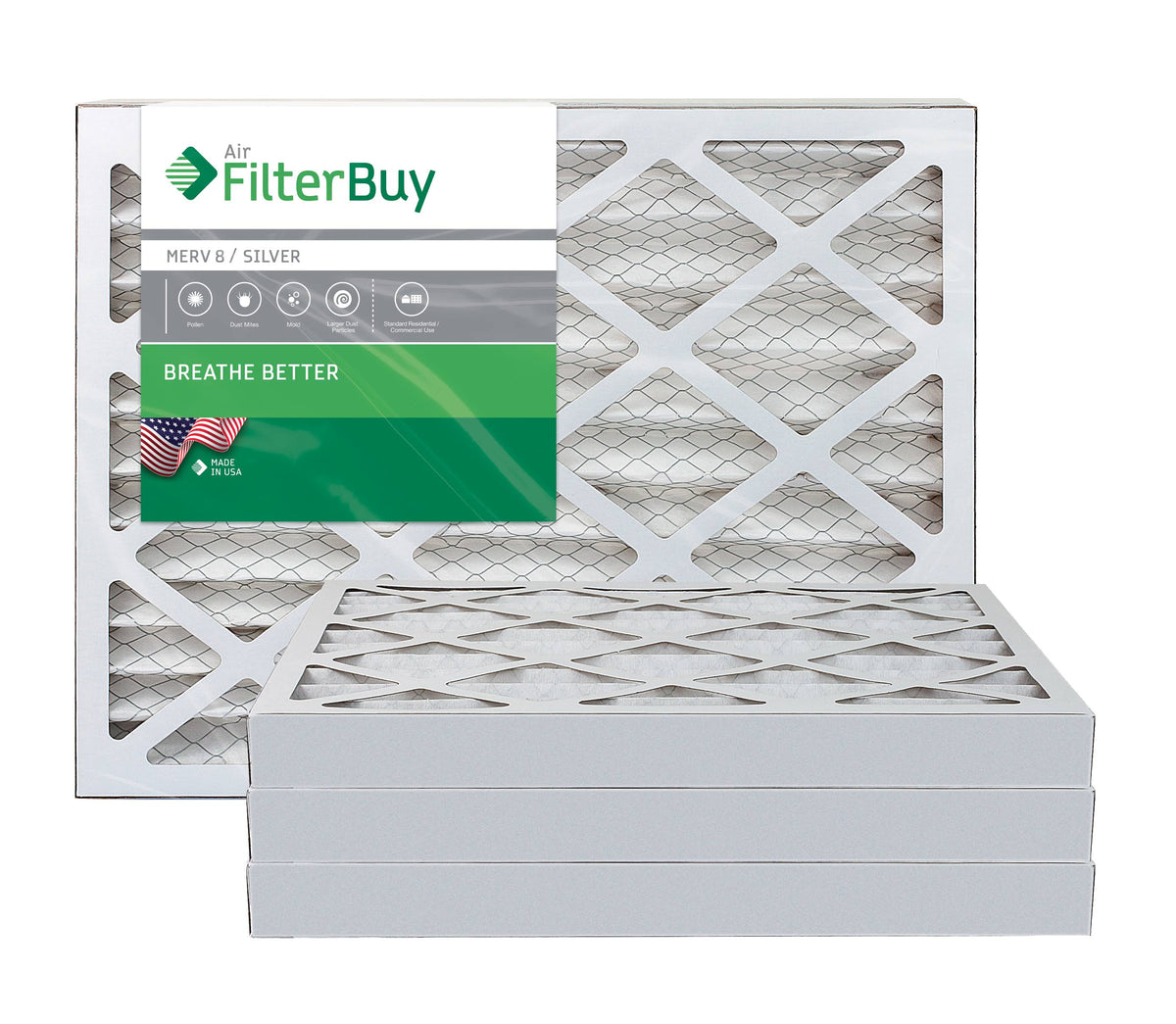 Silver MERV 8 15x25x2 Pleated AC Furnace Air Filter Pack of 4 H366475
