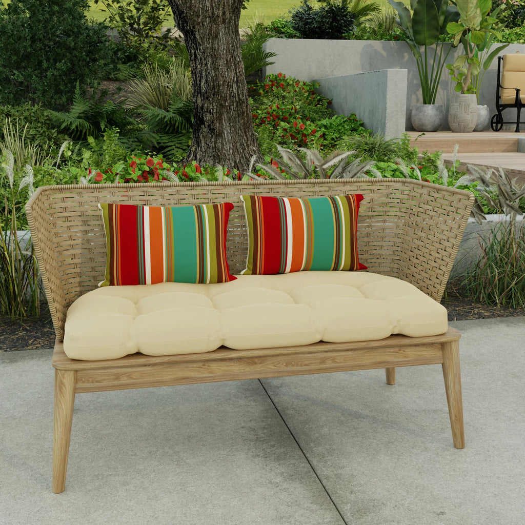 Teal Multicolor Stripe Rectangular Outdoor Lumbar Throw Pillow F320