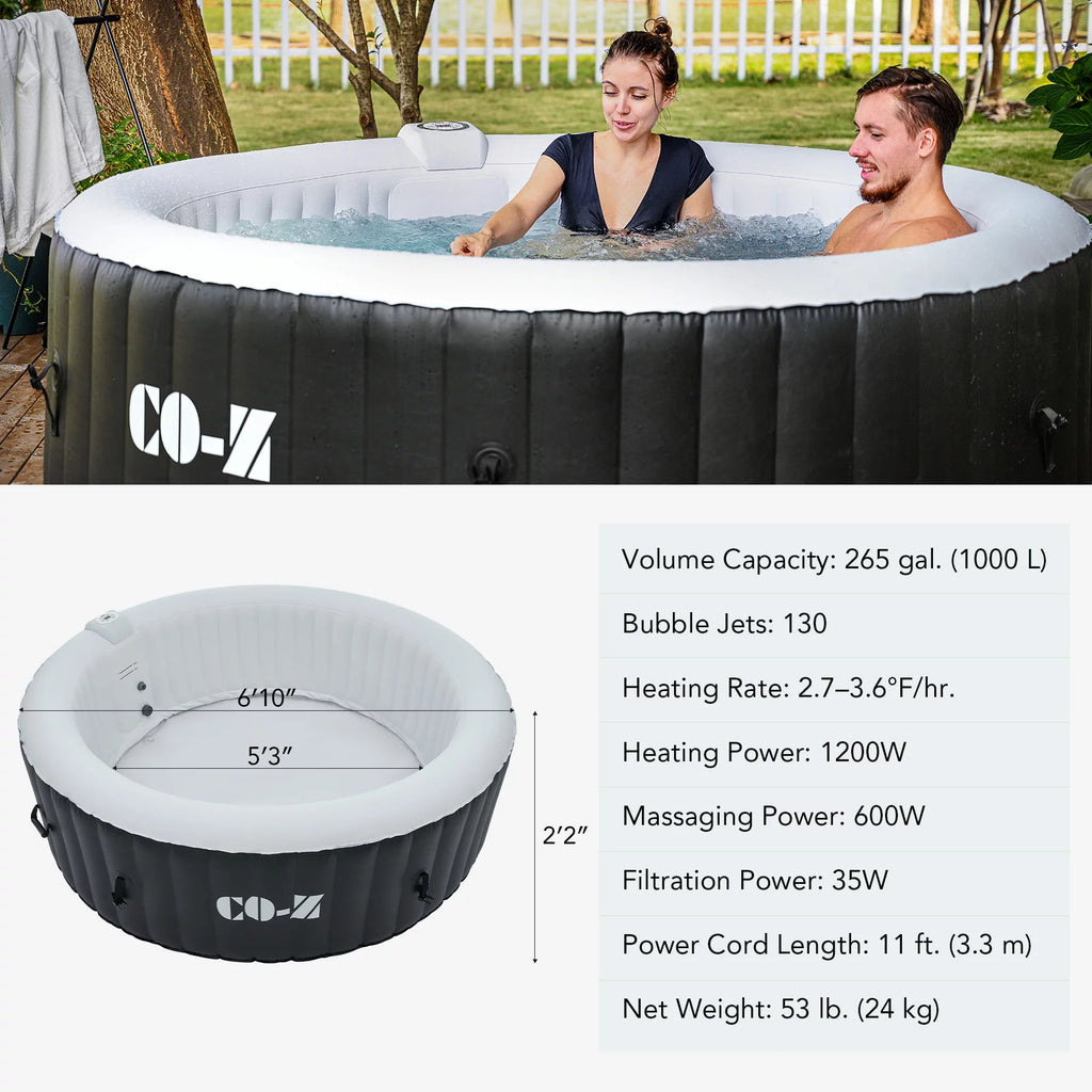 6 Person Inflatable Hot Tub with 130 Jets Heater Cover Pump Black Q702677