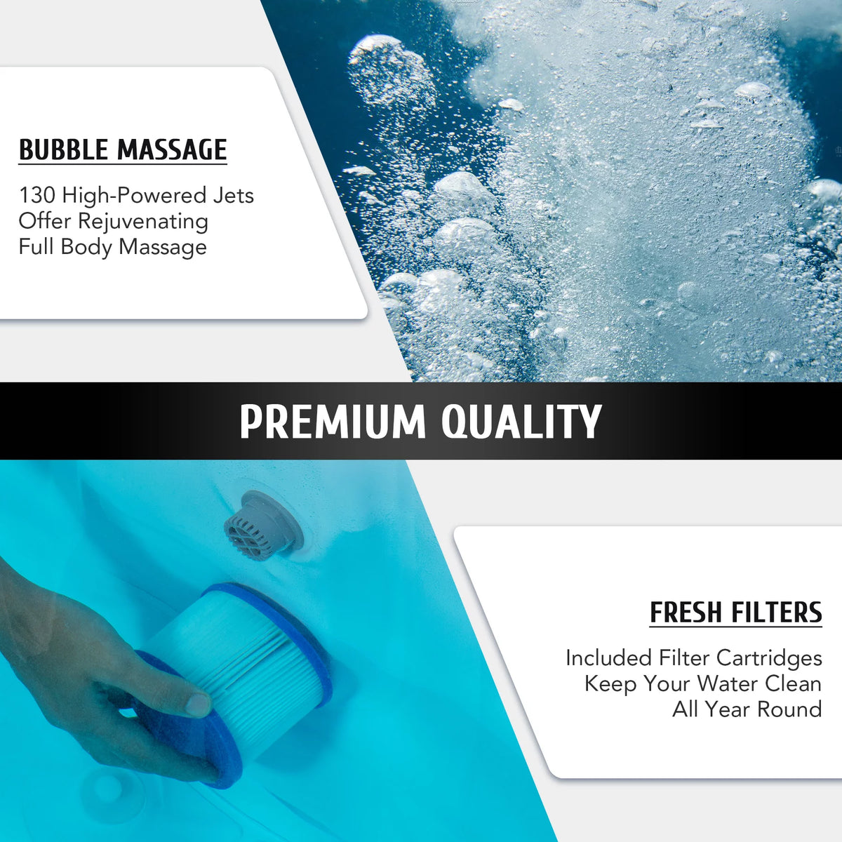 6 Person Inflatable Hot Tub with 130 Jets Heater Cover Pump Black Q702677