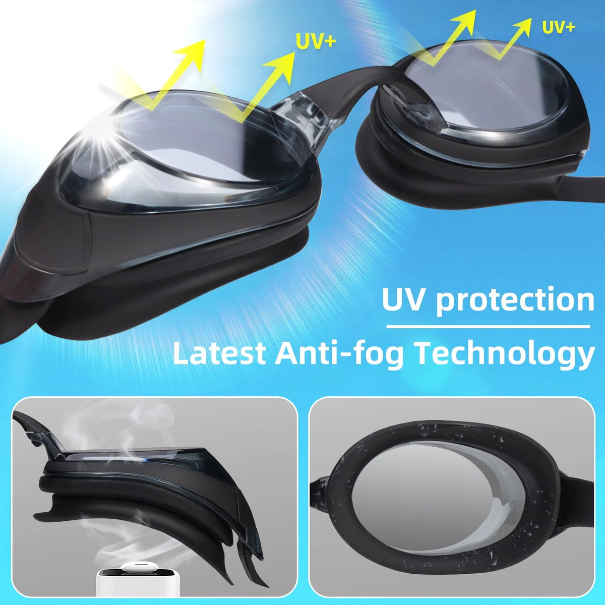 2pack Anti-Fog No Leak Swim Goggles with 3 Nose Pieces V89667