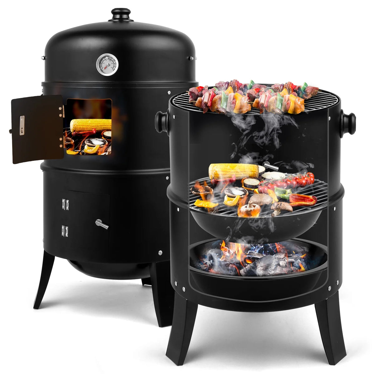 Charcoal Grill with 3 Levels Black Y275