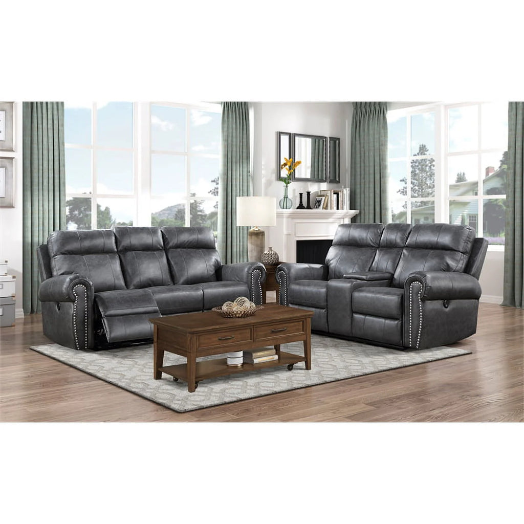 Gray Faux Leather Double Reclining Love Seat E901