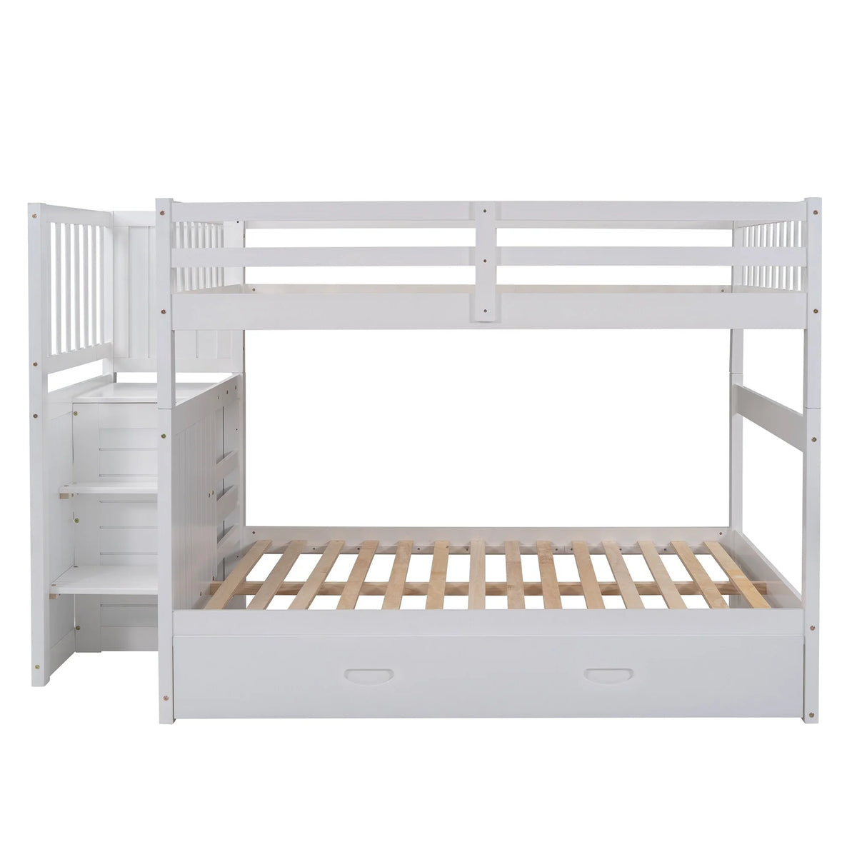 White Full over Full Bunk Bed with Twin Size Trundle A34526