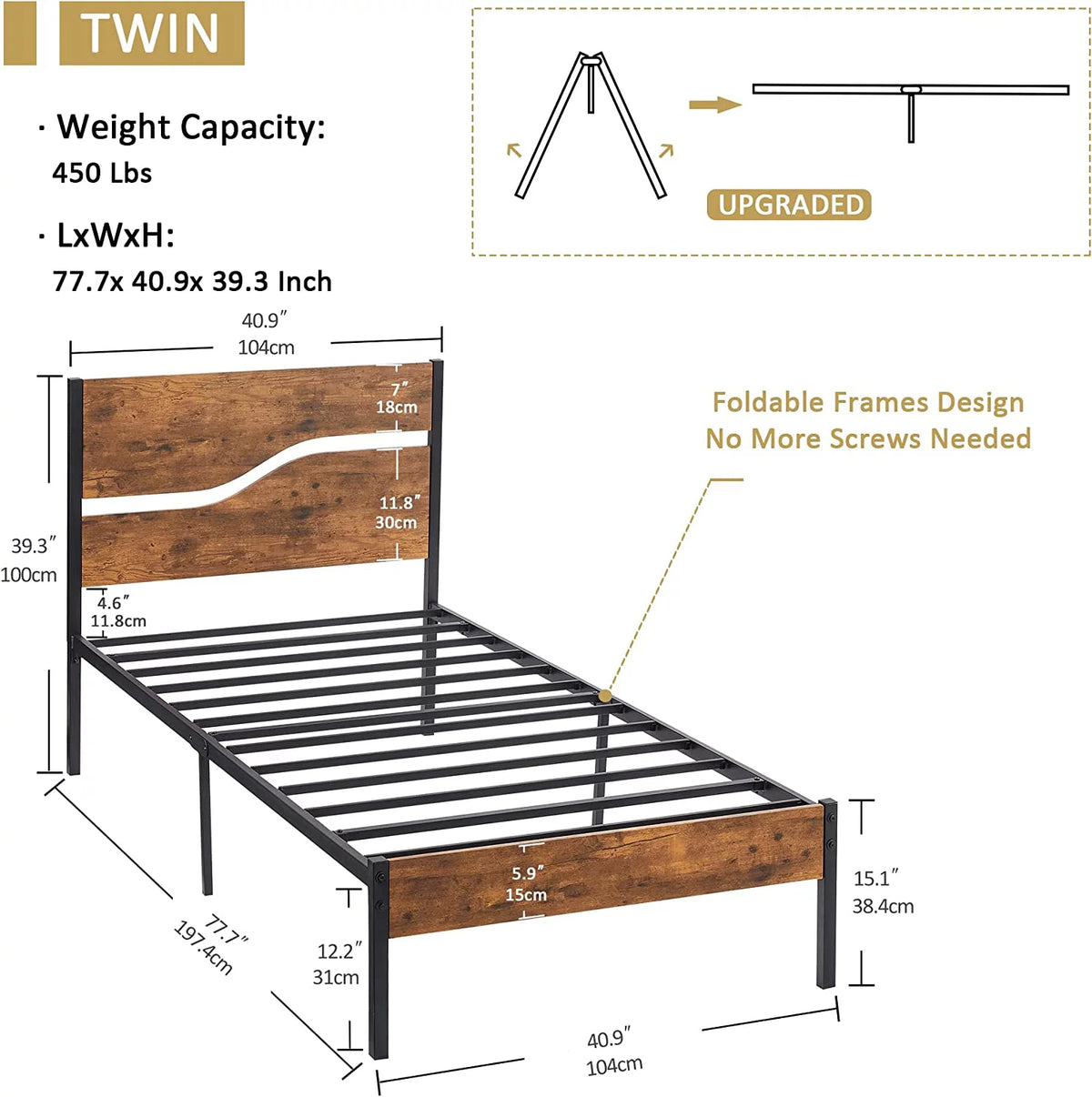 Twin Size Wood Headboard Platform Bed Frame S79150
