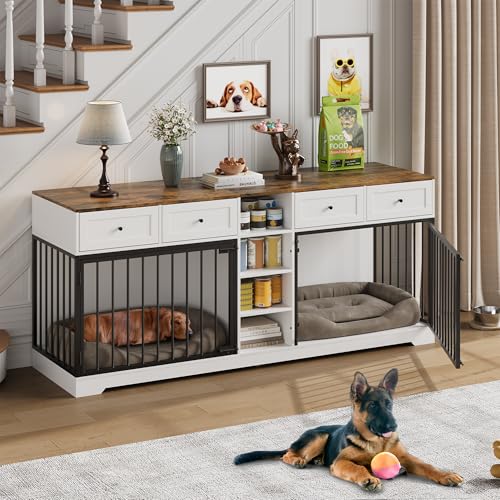 82” Wooden Dog Crate Furniture with 4 Drawers and Shelves N970642