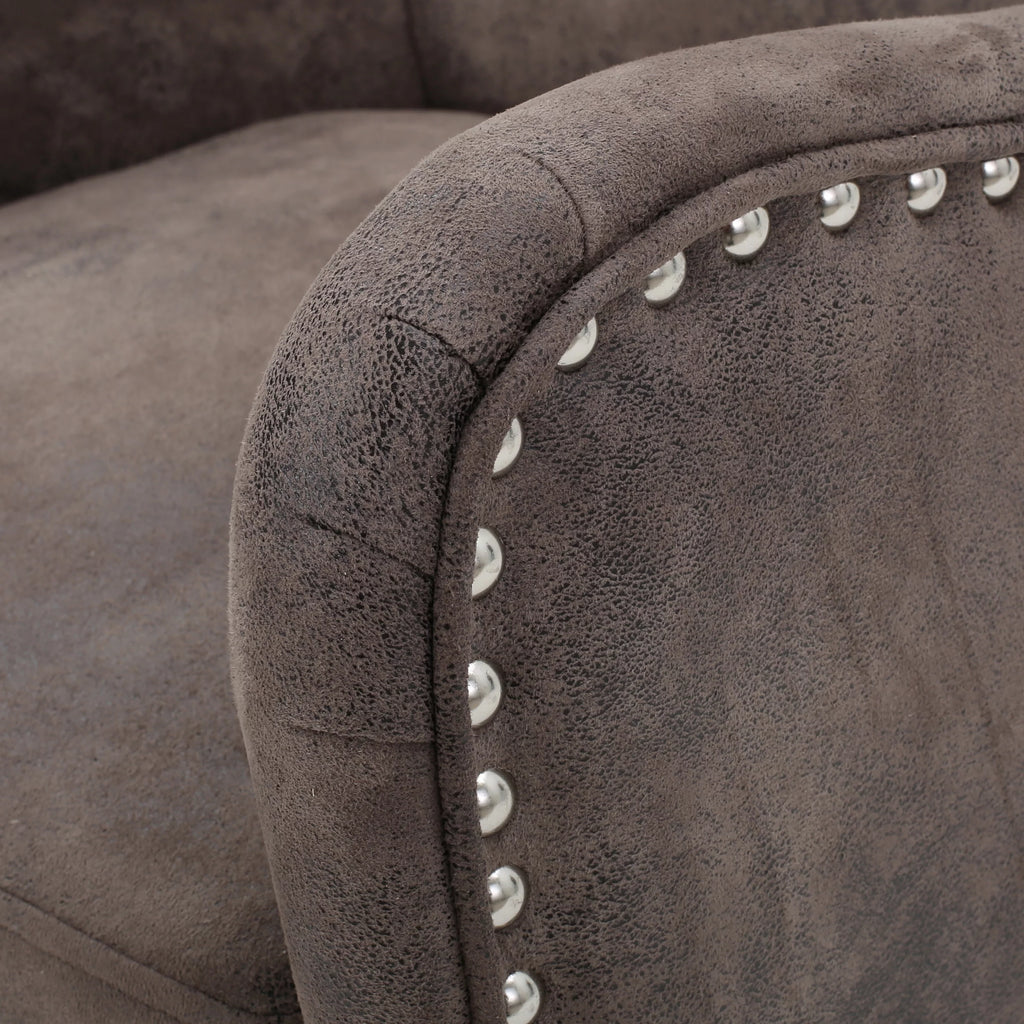 Gray Brown Microfiber Wingback Club Chair with Nailhead Trim J144