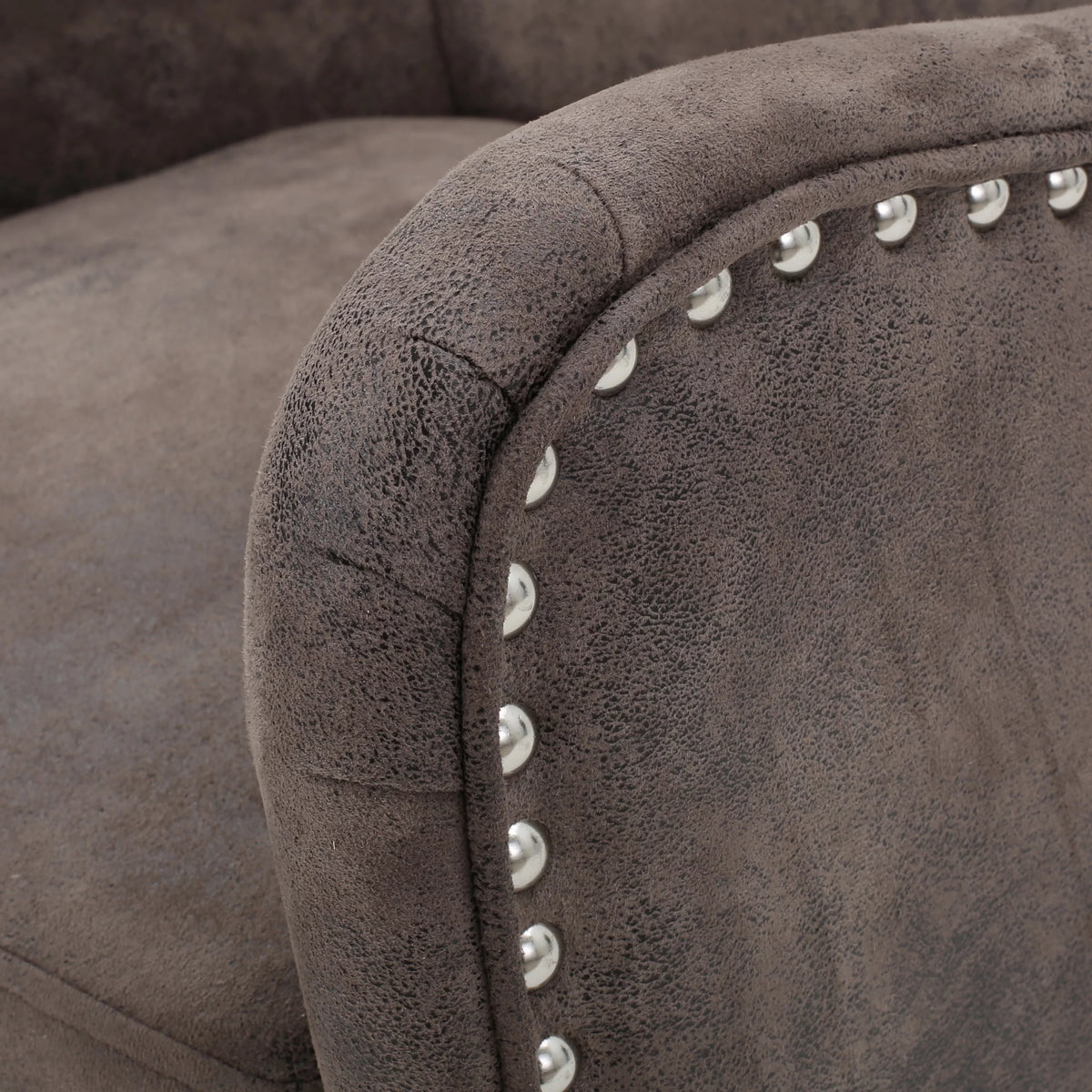 Gray Brown Microfiber Wingback Club Chair with Nailhead Trim J144
