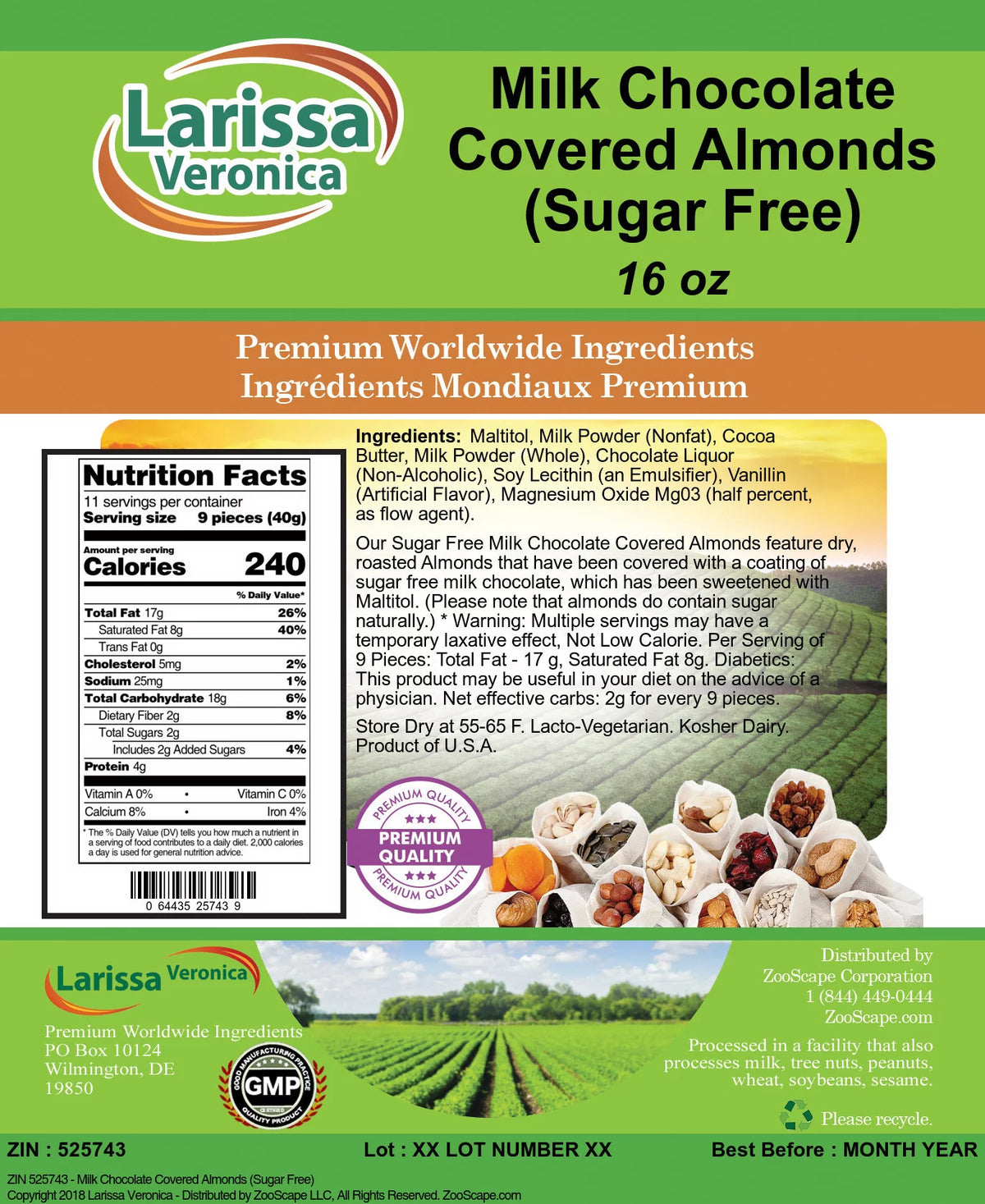 Sugar Free Milk Chocolate Covered Almonds 16 oz 3-Pack R8369