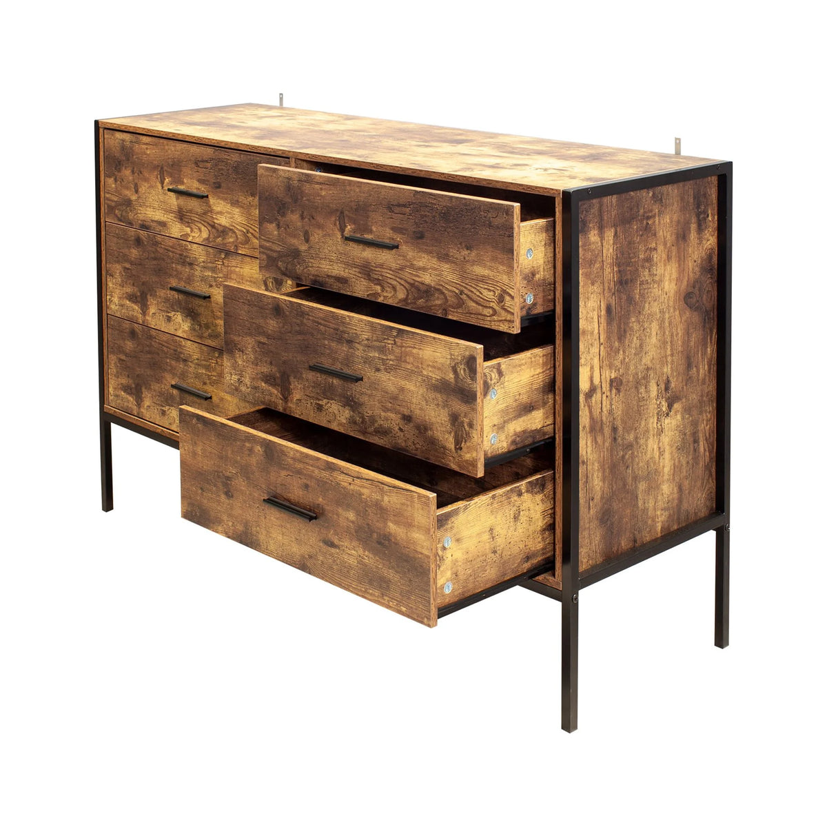 Rustic Brown 6 Drawer Wood Dresser Q407