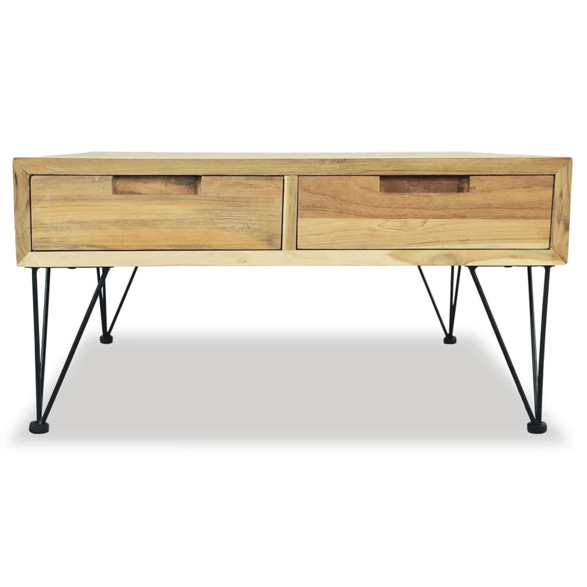 Coffee Table with 2 Storage Drawers Teak Wood Wrought Iron Legs Z172549