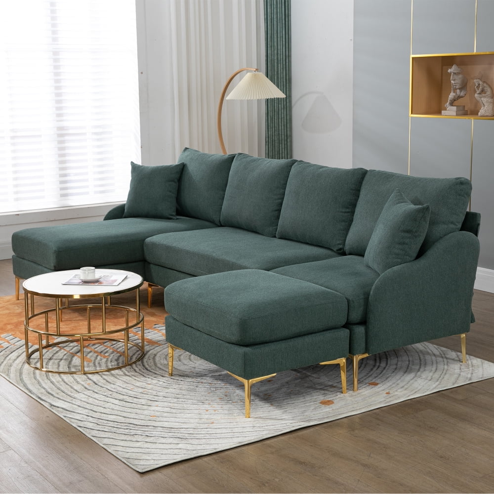 110'' Wide Reversible Chaise U-Shape Sectional Sofa Green Polyester Blend G830932