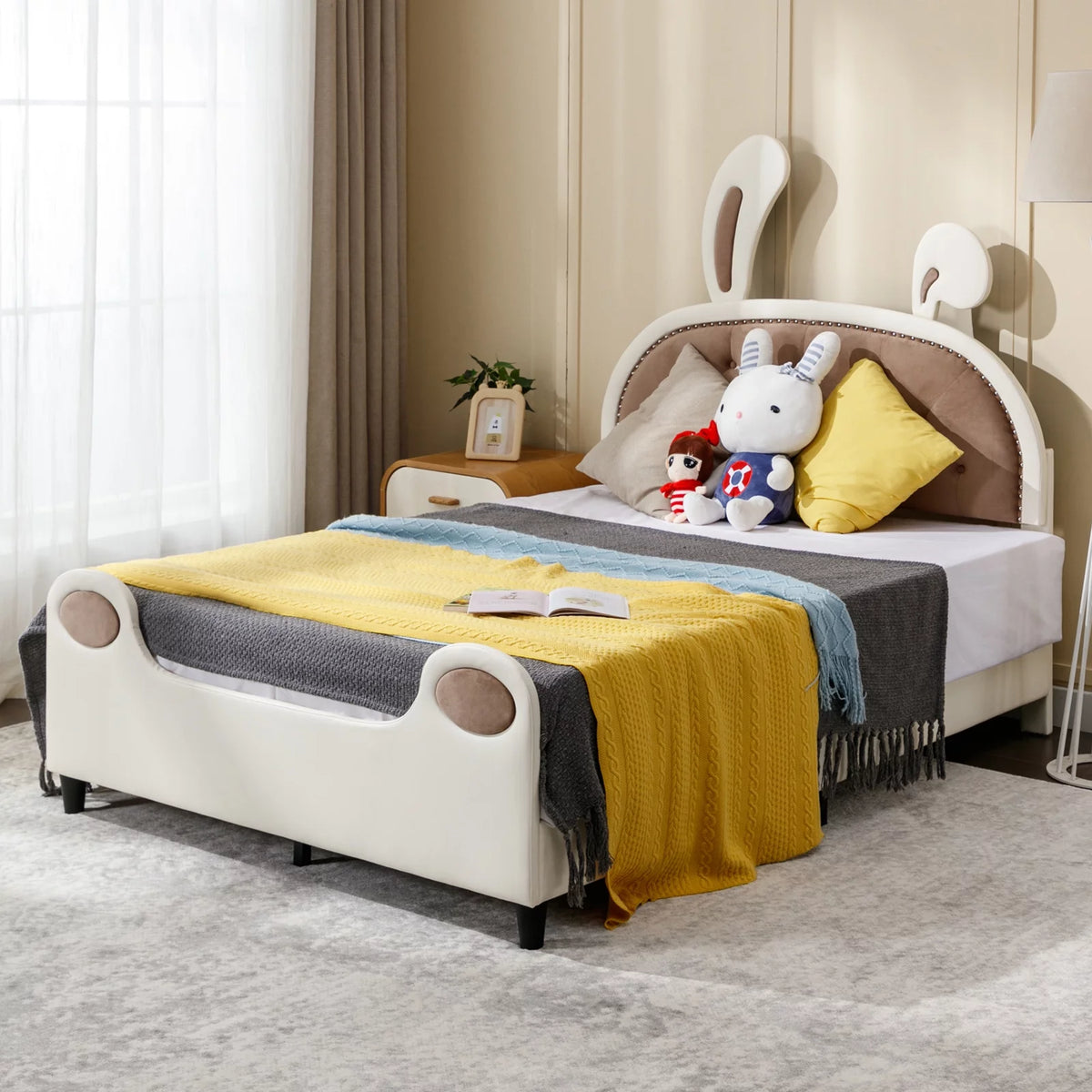 Full Size Upholstered Platform Bed with Rabbit Ears Headboard L825