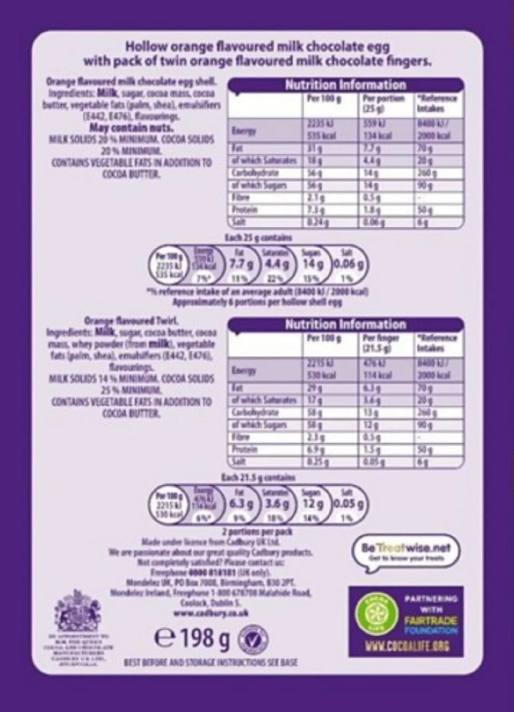 Cadbury Twirl Orange Large Egg 198G D60485